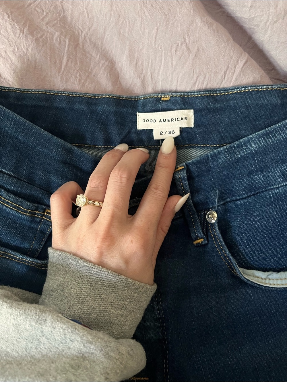 Good American Dark Blue High-Rise straight leg jeans